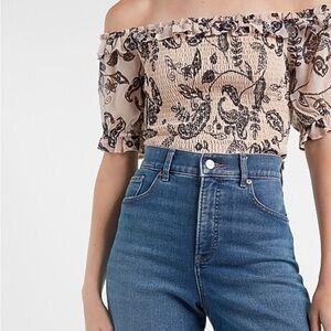 Express Paisley Smocked Off The Shoulder Top